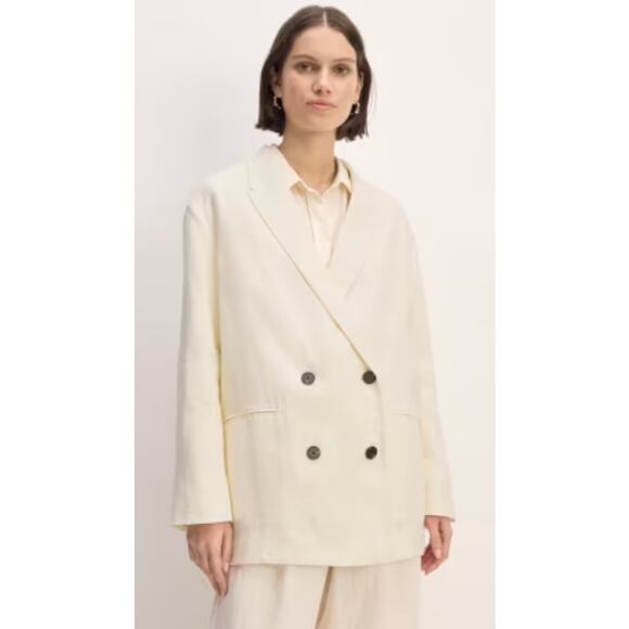 Everlane SZ 2 The Linen Double Breasted Blazer Bone European Flax NWT - Picture 1 of 7